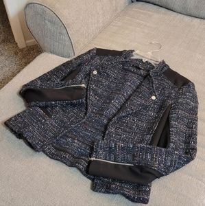 White House Black Market Black Blue Wool Blend Contemporary Office Blazer Sz 10